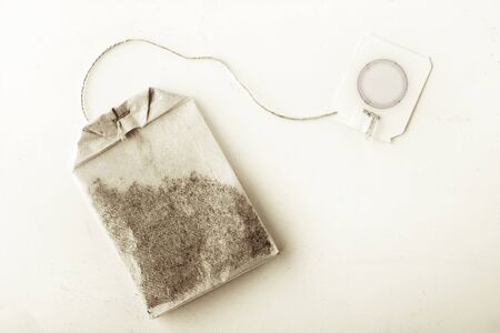 Single tea bag on the white background top viewの写真素材
