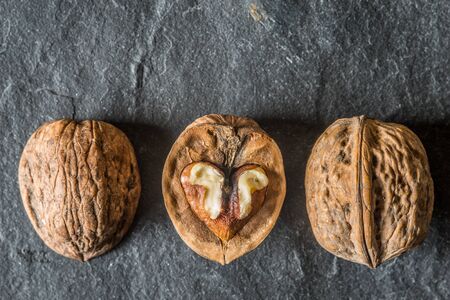 Walnut on the stone table top view