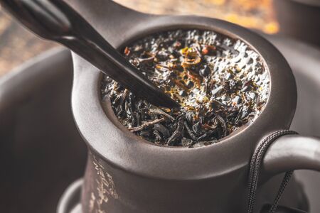 Brewing tea in the Chinese teapotの写真素材