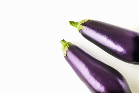 Eggplants on the white backgroundの写真素材