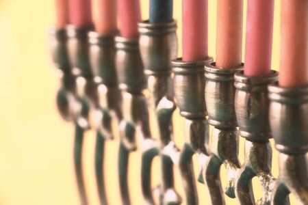 Hanukkah menorah with candles horizontalの写真素材