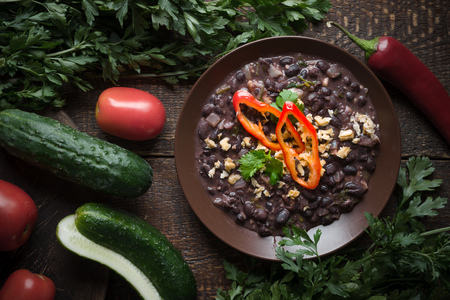 Lobio on a ceramic plate, vegetables, Georgian cuisineの写真素材