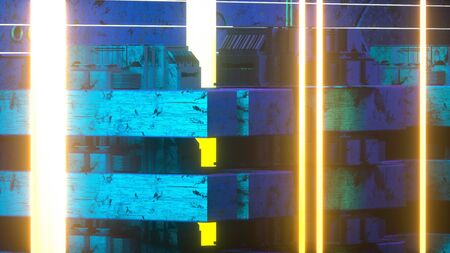 Neon abstract image of an engineering deviceの写真素材
