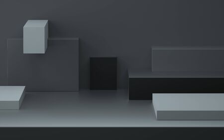 Abstract still life mock up of gray-black room in high-tech 3D imageの写真素材