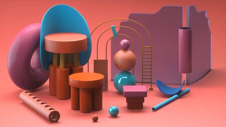 Abstract still life multicolor interior of a childrens room 3D imageの写真素材