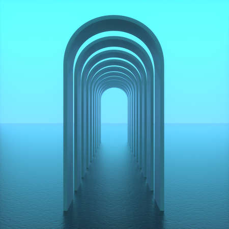 Abstract image of a corridor of arches surrealism 3D image squareの写真素材