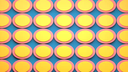 Abstract image of slices of ham and eggs on a blue background 3D image horizontal