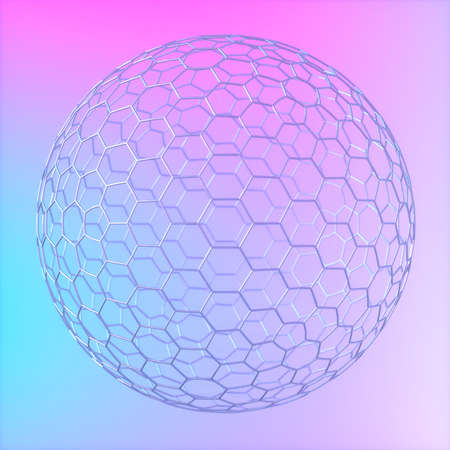 Abstract image of a wire ball on a blue and pink background 3D imageの写真素材