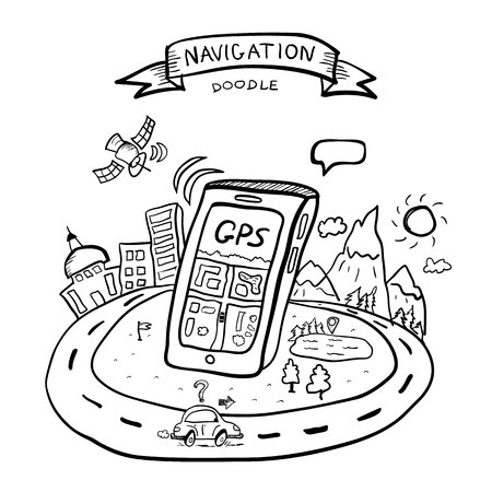 Doodle gps navigation, Navigation elements, illustration of navigationのイラスト素材