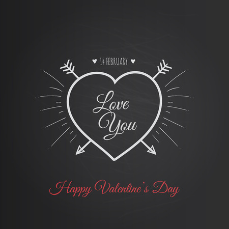 Typography Postcard Happy Valentine\'s Day on a chalkboardのイラスト素材