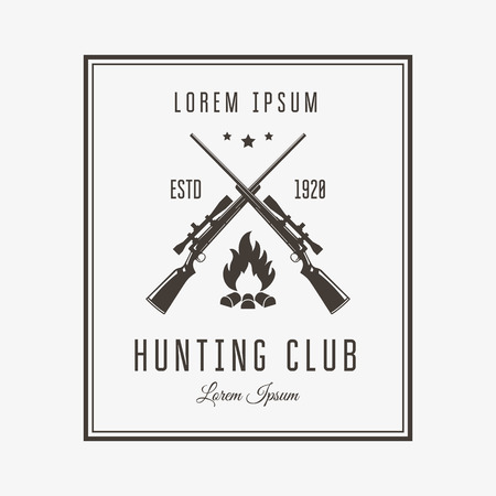 Vector vintage or emblem for the hunting club. Rifle and campfire silhouette.のイラスト素材
