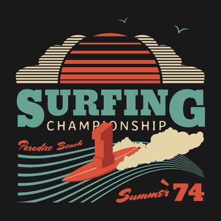 Surfing championship vector illustration, graphics for T-shirts, California surf summer posterのイラスト素材