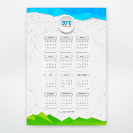 Polygonal modern Calendar 2016 year design. English, Week starts Sundayのイラスト素材