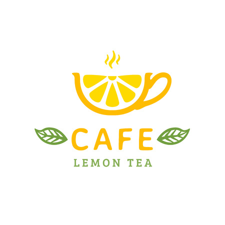 Cafe logo design. Cup lemon tea. Vector illustrationのイラスト素材