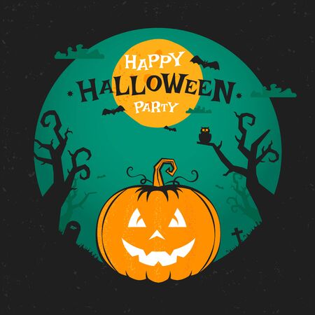 Happy Halloween party poster design. Vector illustrationのイラスト素材