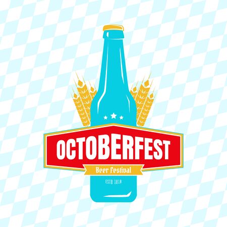 Oktoberfest, flat label design. Blue beer bottle. Vector illustrationのイラスト素材