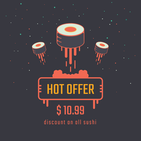 Sushi creative poster. Sushi roll flying into space. Vectorのイラスト素材