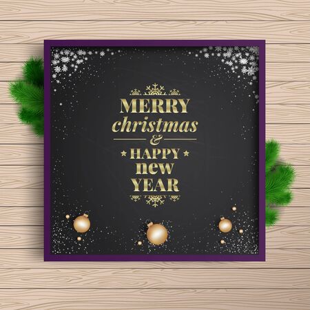 Merry christmas greeting card. Gold letters on a blackboard. Vectorのイラスト素材