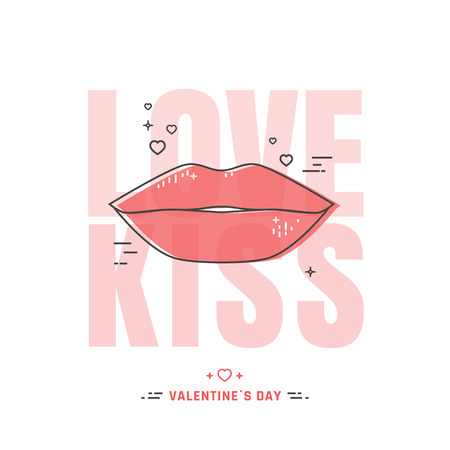 Love kiss. Line lips vector illustration. Happy Valentines Day postcard.のイラスト素材