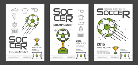 Soccer championship modern line posters design. Sport competition. Vector illustration.のイラスト素材