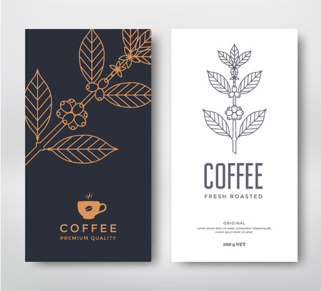 Packaging design for a coffee. Vector template. Line style vector illustration. Coffee branch.