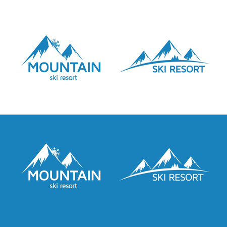 Ski resort logo template. Mountain silhouette.のイラスト素材