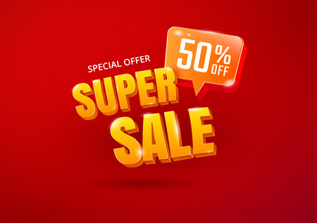 Super Sale poster. Sale 3d typography. Advertising lettering. Vectorのイラスト素材