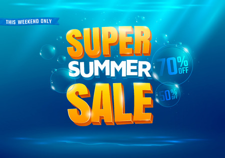 Super summer sale poster with sea background.