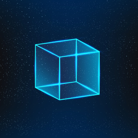 Blue glass cube. Geometric object 3d vector cube.のイラスト素材