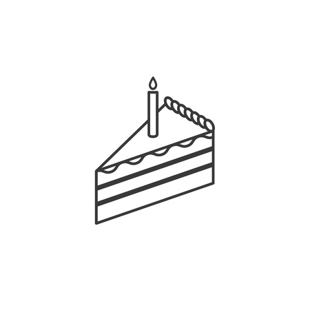 Cake slice line icon with candle.のイラスト素材