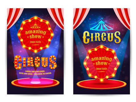 Circus amazing show poster template with light frame. Circus arena.のイラスト素材
