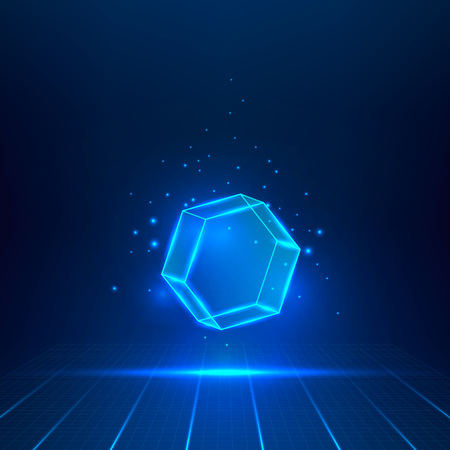 Blue glass hexagon. Geometric object floating in the air.のイラスト素材