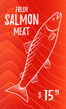 Fresh salmon meat. Fish advertising poster. sllustrationのイラスト素材