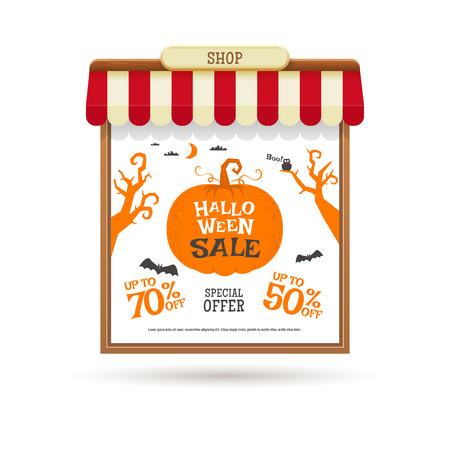 Halloween sale decoration shop window. illustrationのイラスト素材