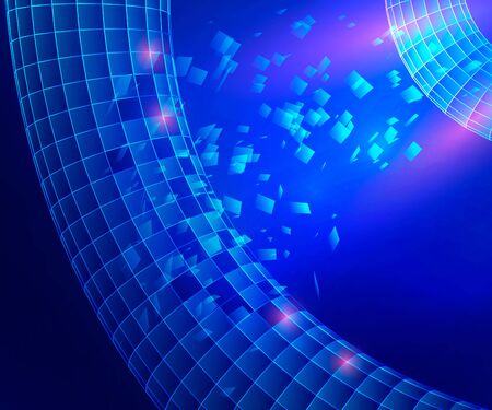 Wireframe shape destruction effect. Futuristic space background. Vectorのイラスト素材
