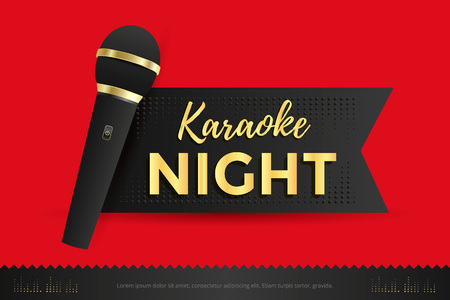 Karaoke night poster template design with black microphone. Vector illustrationのイラスト素材