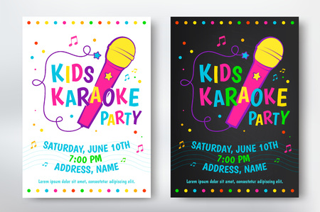 Kids karaoke party poster or flyer design. Vector illustrationのイラスト素材