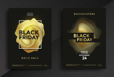 Black Friday sale poster design with abstract golden shape. Vector illustrationの写真素材