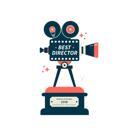 Best Director film award icon or symbol. Cinema camera trophy vector flat illustration.のイラスト素材