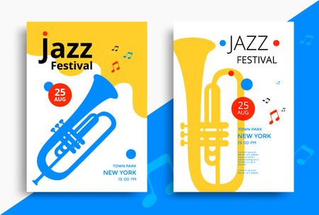 Jazz music festival poster design template with trumpet. Vector illustration flyer for jazz concert.のイラスト素材