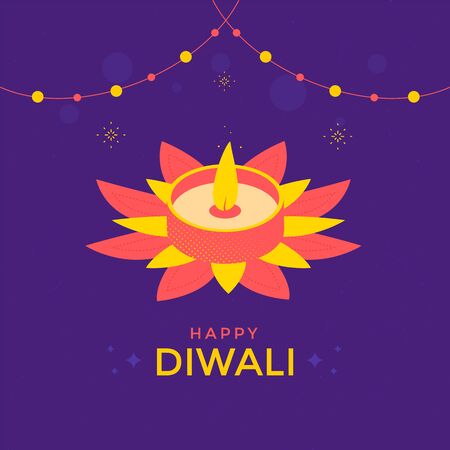 Happy Diwali festival greeting card with candleのイラスト素材