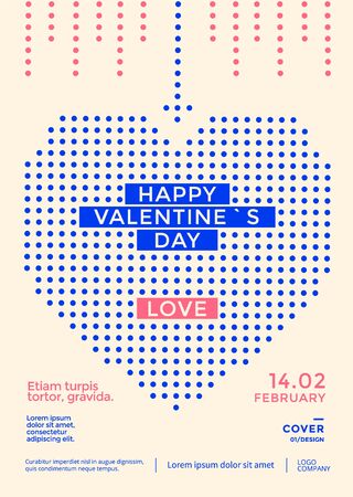 Valentines day poster with blue heart of dotのイラスト素材