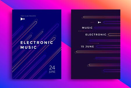 Electronic music fest and electro summer poster. Modern club party flyer with color line. Abstract gradients music background.のイラスト素材