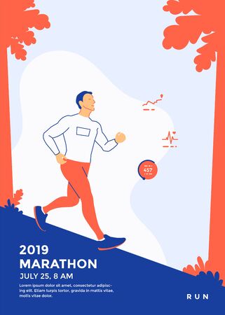 Running marathon sport poster template with runnerのイラスト素材