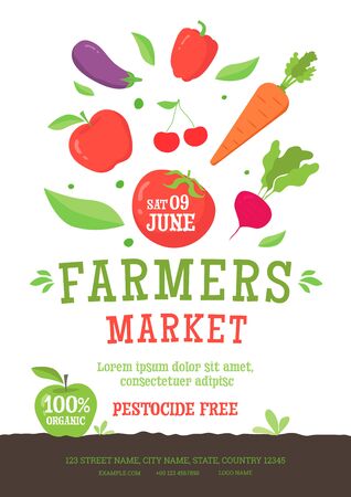 Farmer market poster template with vegetables iconのイラスト素材