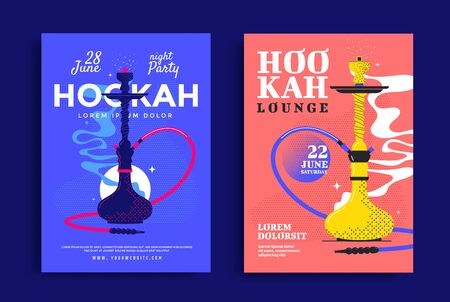 Smoking Hookah lounge poster design. Shisha bar cover illustration. Vector template