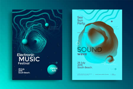 Electronic music festival poster with abstract gradient lines. Flyer with Sound wave shape. Vector...