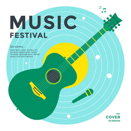 Music festival poster design template with guitarのイラスト素材