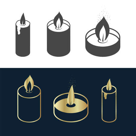 Simple Candles icon set gold, black and whiteのイラスト素材