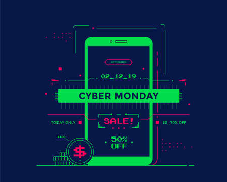 Cyber Monday Sale with technology interface designのイラスト素材